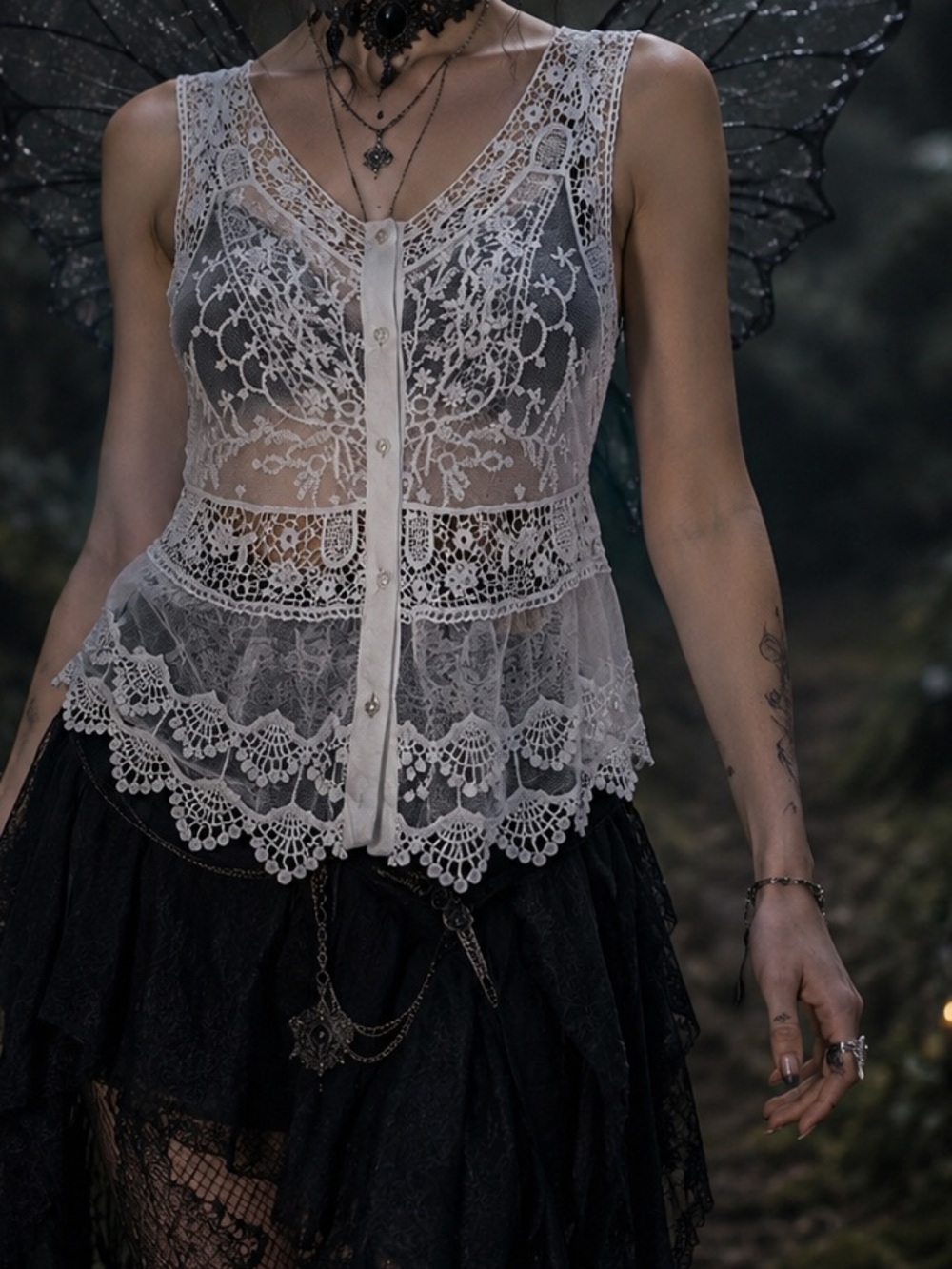 VENUS Boho Lace Crochet Vest Sheer Festival Fairycore Cover Top